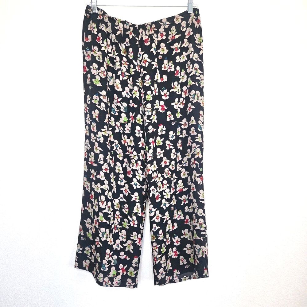 Vintage HARARI Wearable Asian Art Silk Pants M/L Multi-Colored Wide Straight Leg